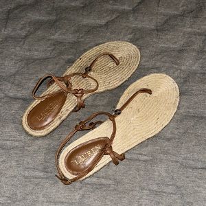 Ralph Lauren espadrille sandals. Nice neutral tan. Will go with any outfit!